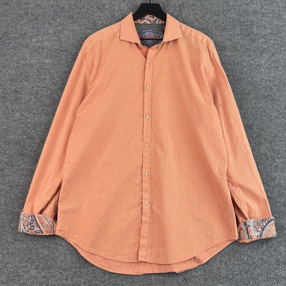 Robert Graham Shirt Mens XL Orange Jacquard Paisley Flip Cuff 100% Cotton